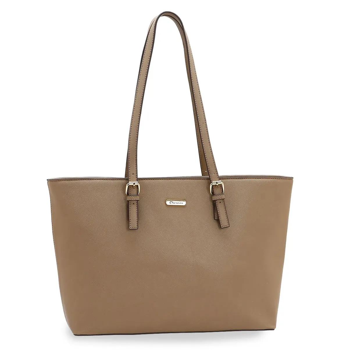 Bolsa feminina Chenson casual chic marrom vista frontal com alças para ombro e acabamento sintético liso